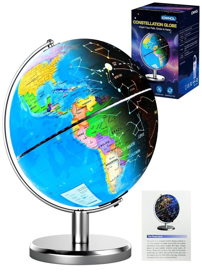 JOWHOL 8'' Illuminated World Globe with Constellation Night Light, Educational Light Up Globe for Kids & Adults, Earth Geography Learning Globes, Desk Home Office Classroom Decor & Gift, 11.5'' Tall - Image 1